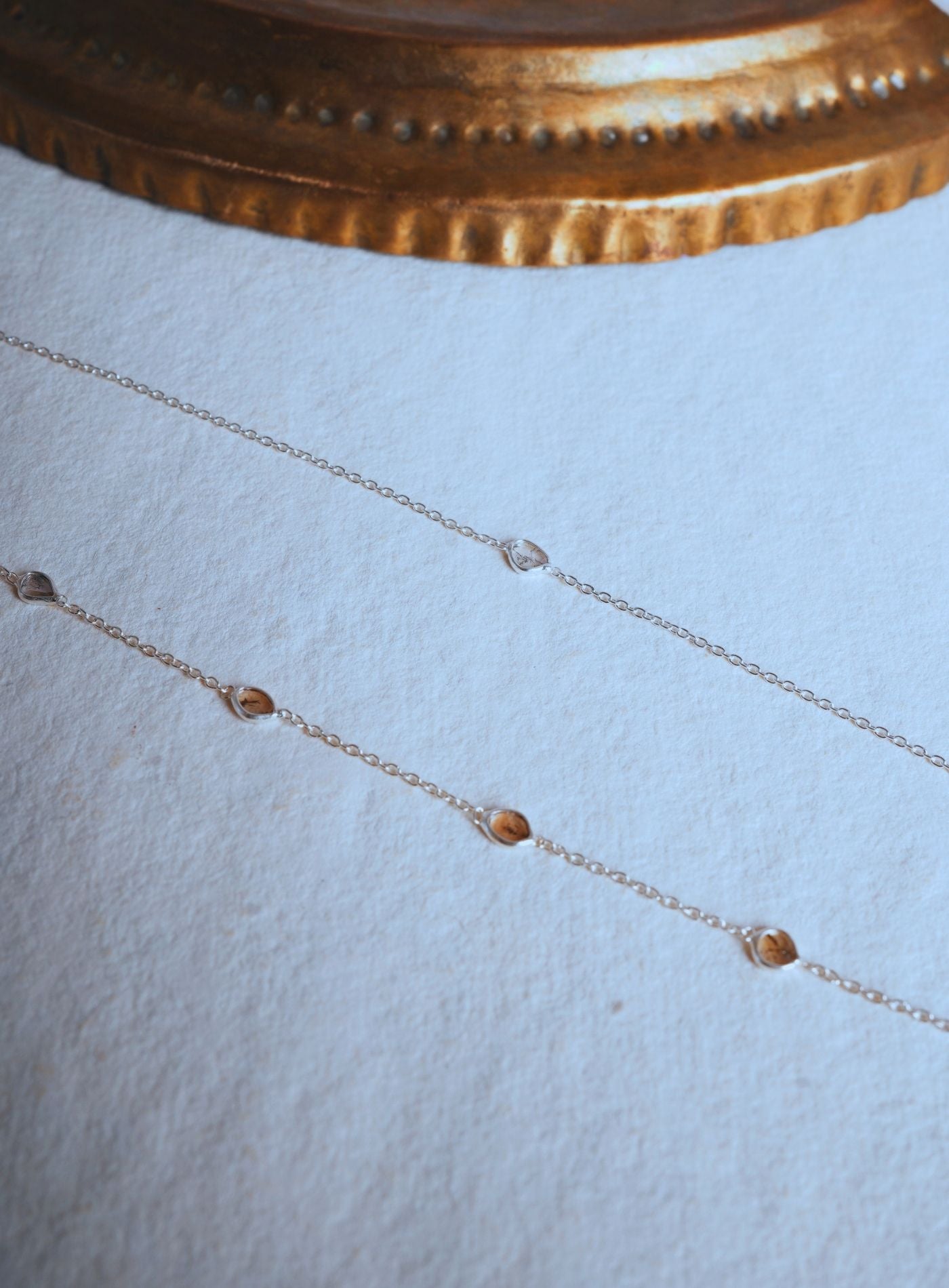 Sliced Diamond Necklace in Silver Gol Plated, Natural Diamond Station Chain Necklace