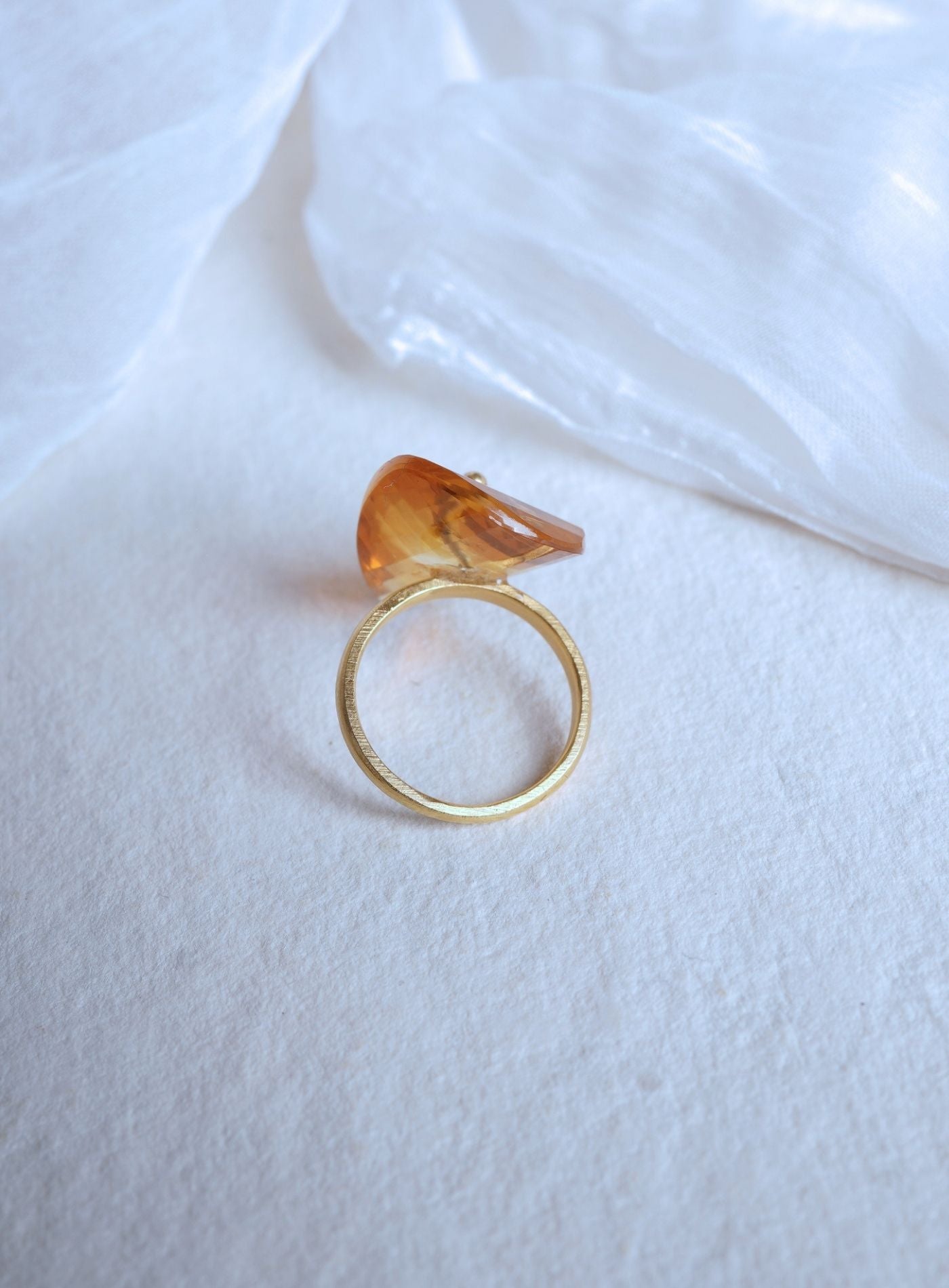 Infinity Citrine Ring in K18 Yellow Gold featuring a hand-cut and artisan-polished natural citrine gemstone, luxury handcrafted statement jewelry