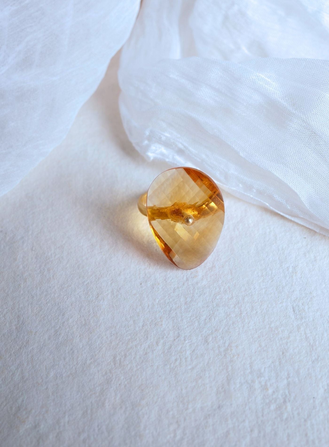 Infinity Citrine Ring in K18 Yellow Gold featuring a hand-cut and artisan-polished natural citrine gemstone, luxury handcrafted statement jewelry