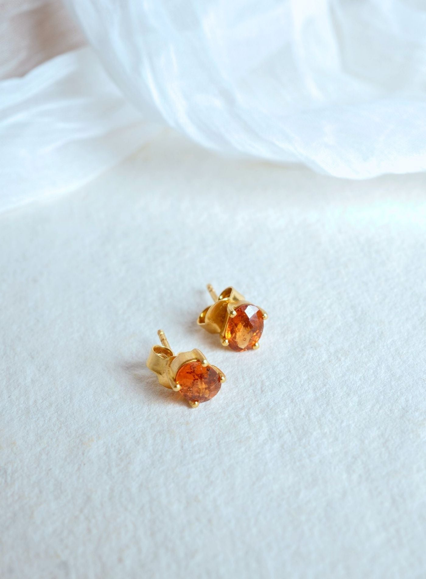 Artisav K18 Yellow Gold Vessonite Garnet Stud Earrings, Minimal Gemstone Studs