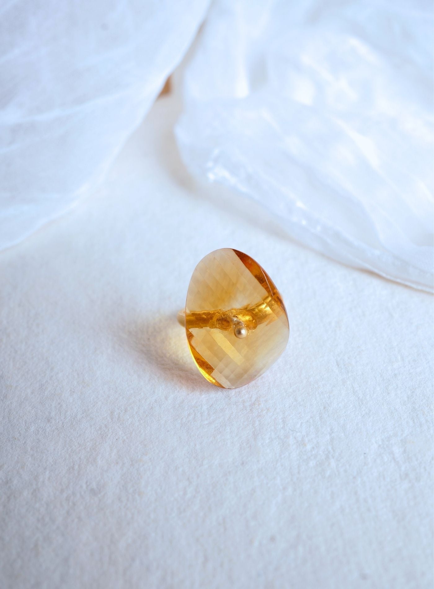 Infinity Citrine Ring in K18 Yellow Gold featuring a hand-cut and artisan-polished natural citrine gemstone, luxury handcrafted statement jewelry