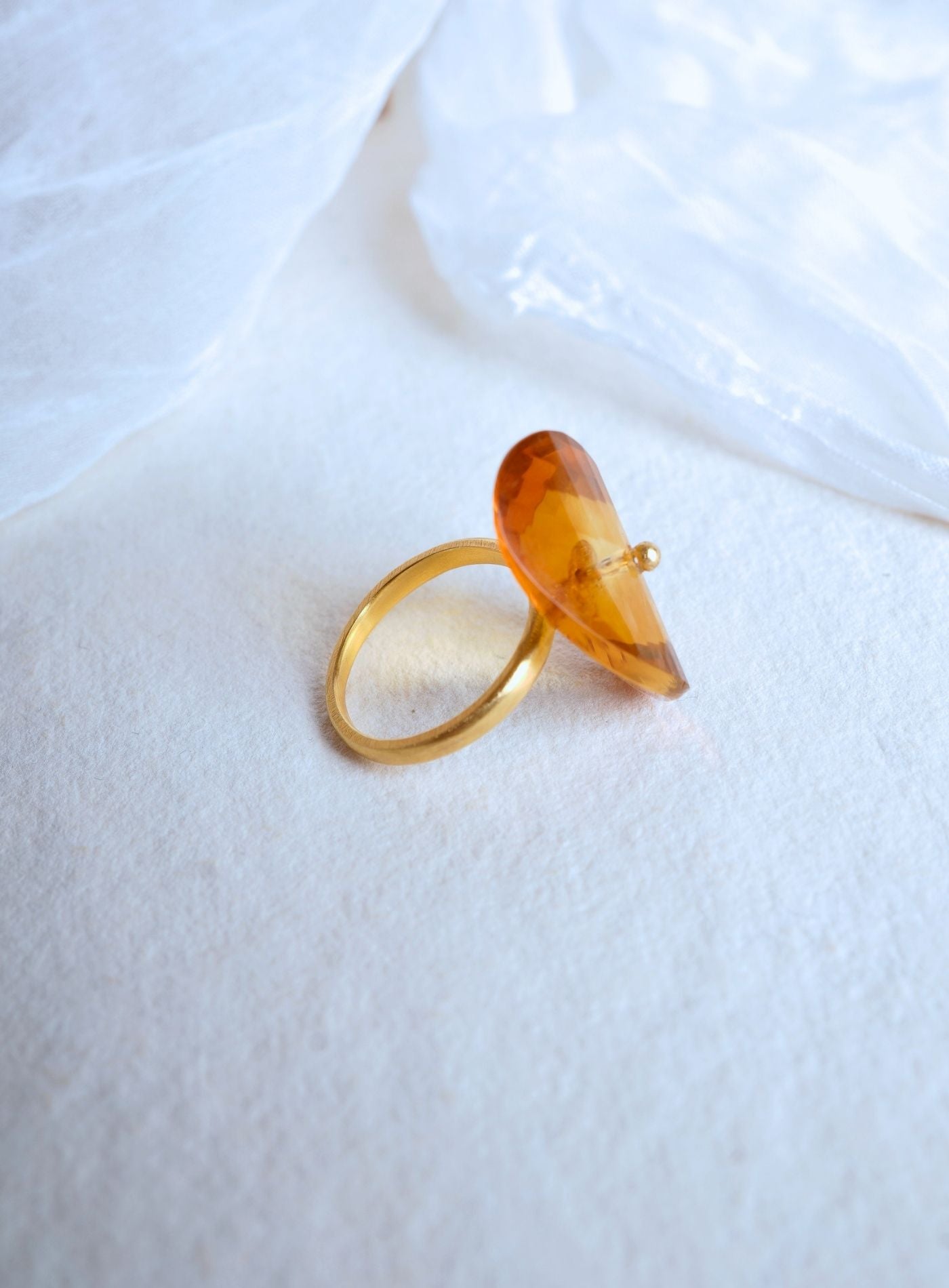 Infinity Citrine Ring in K18 Yellow Gold featuring a hand-cut and artisan-polished natural citrine gemstone, luxury handcrafted statement jewelry