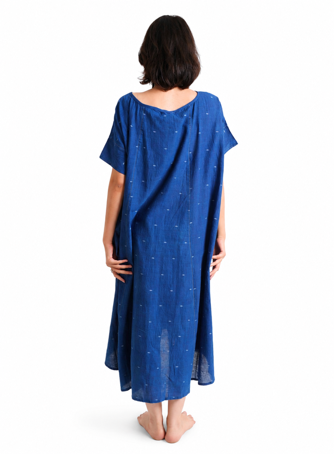 Artisav Arizona Handwoven Cotton Jamdani Midi Dress, Indigo Blue Kaftan Dress