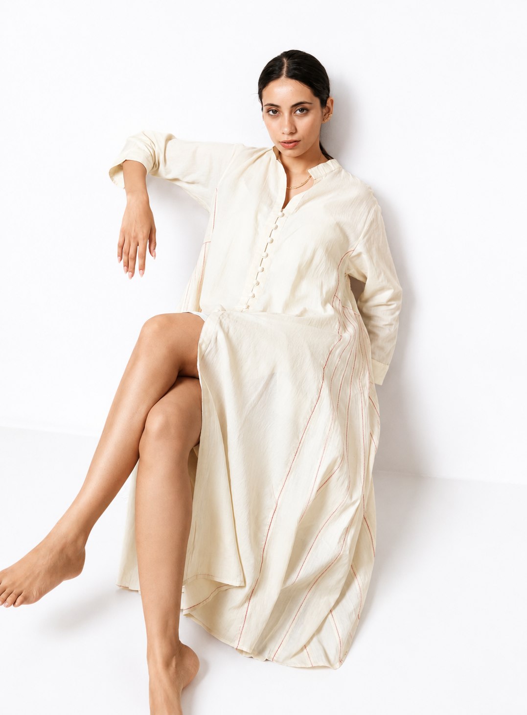 Handwoven Khadi Cotton Dress with Fagotting Stitch Detail