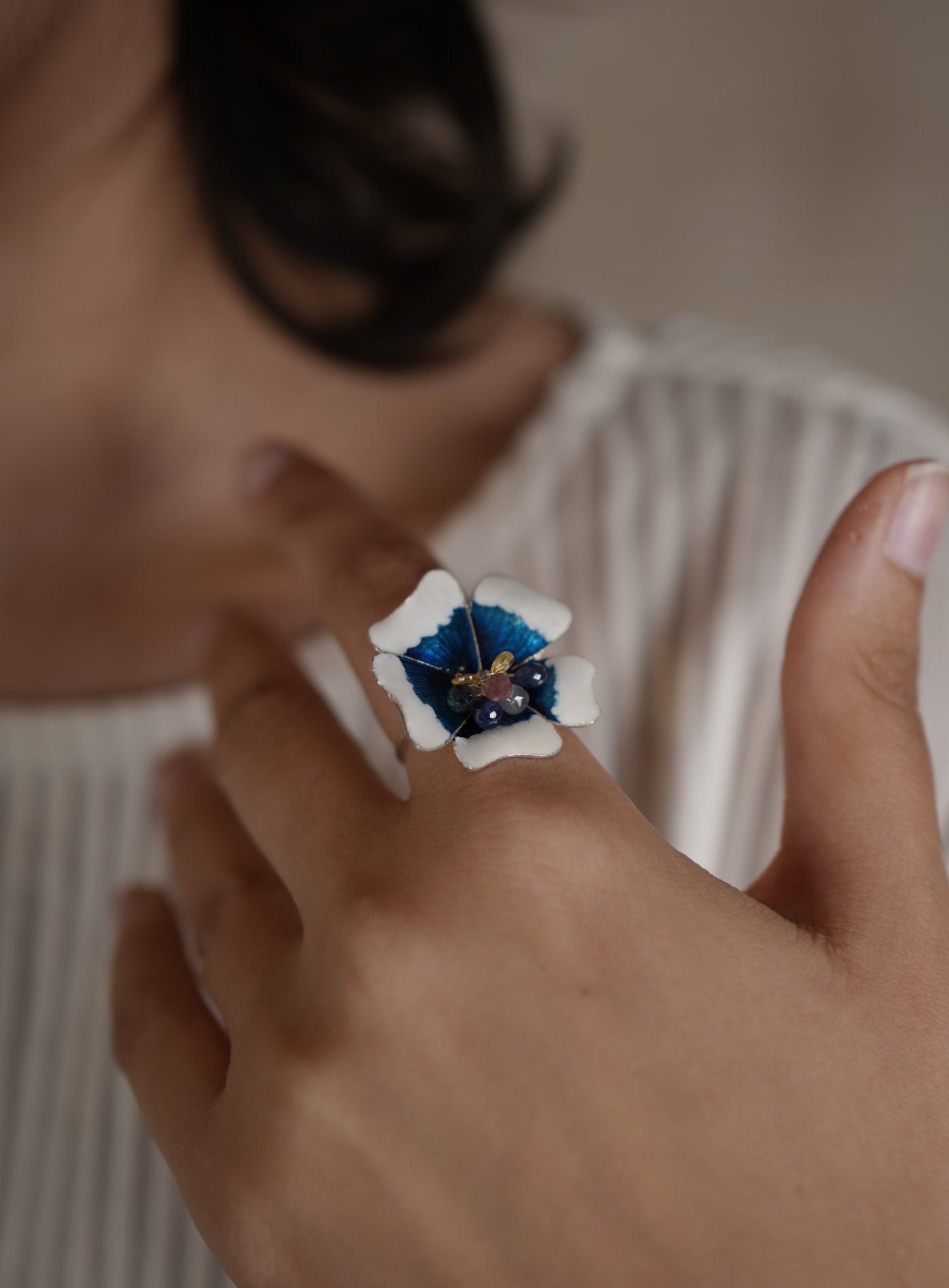 Artisav Handcrafted Blue Floral Statement Ring