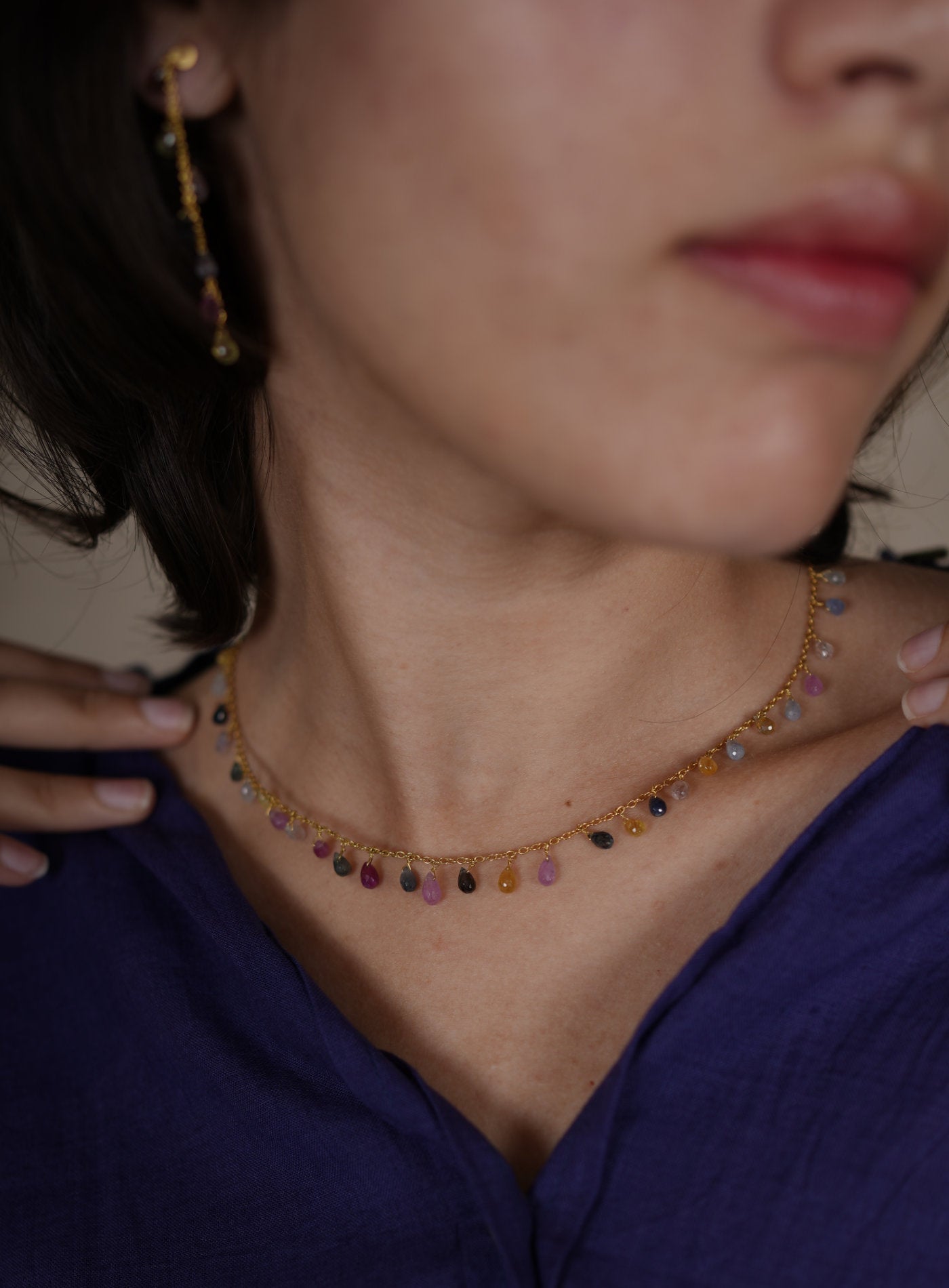 Artisav K18 Yellow Gold Multi Sapphire Necklace