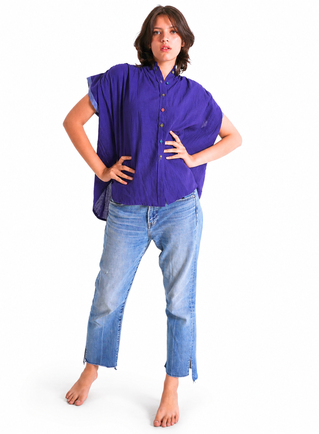 Mathilde Handwoven Cotton Blouse in Navy