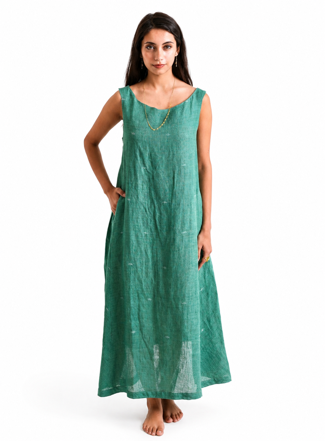 Artisav Chika Handwoven Linen Jamdani A-Line Midi Dress