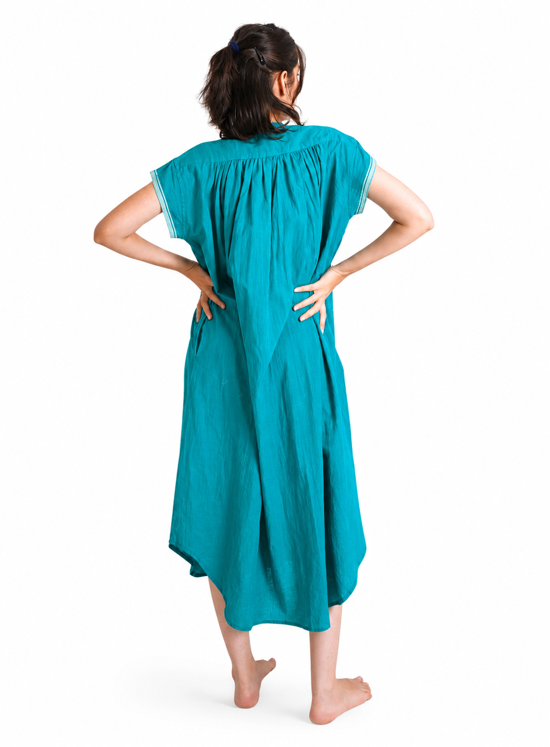 Artisav Mathilde Handwoven Cotton Midi Dress for Women, Handmade Button Detail Dress