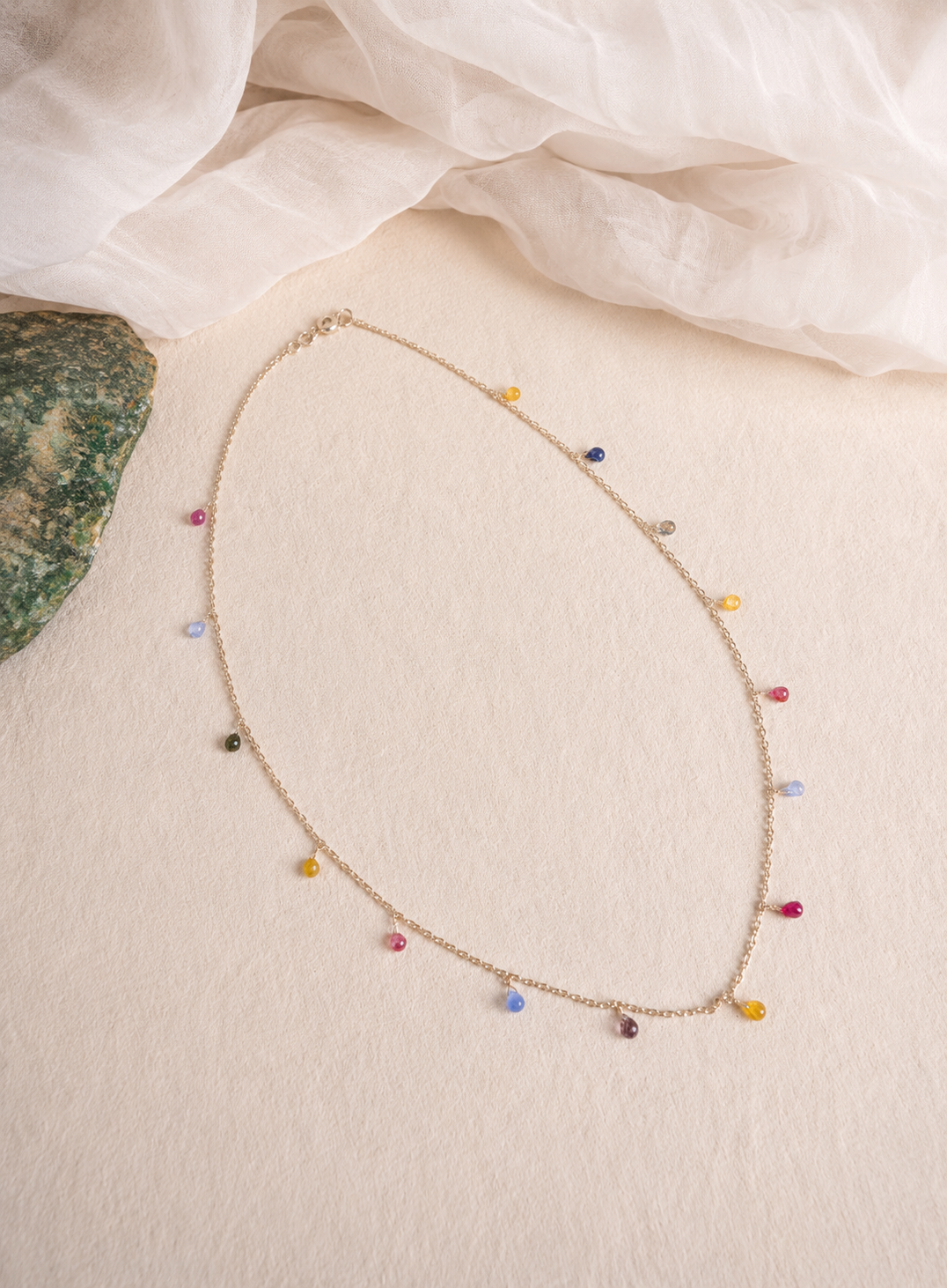 Handcrafted Silver 925 Multi Sapphire Drop Charm Necklace