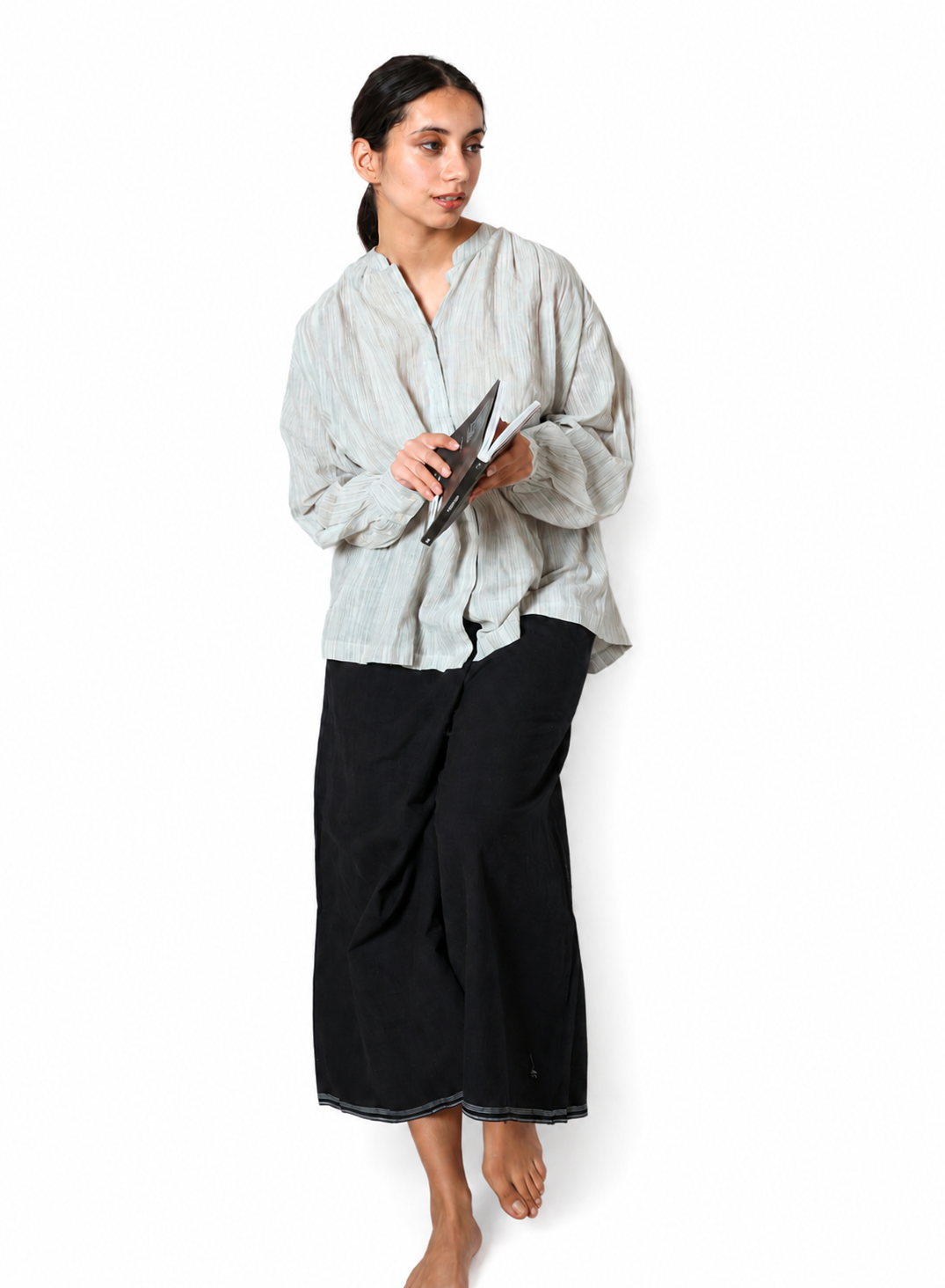 Ino Blouse in Grey Yarn Tie-Dye Handwoven Cotton