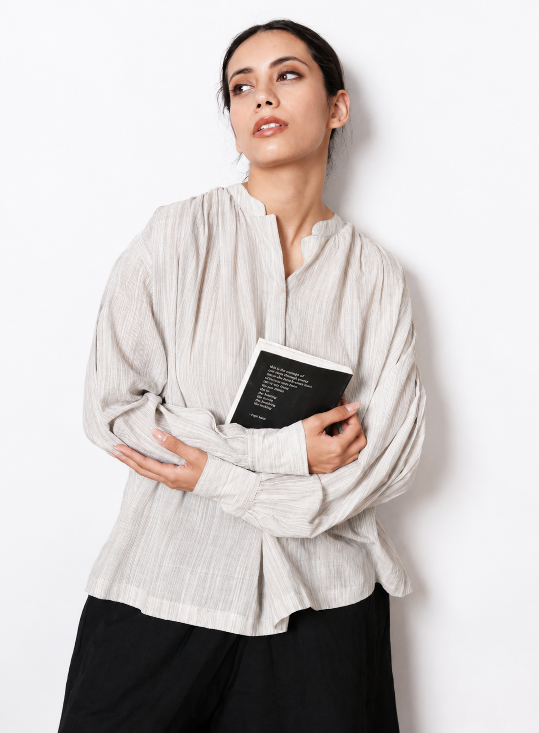 Ino Blouse in Grey Yarn Tie-Dye Handwoven Cotton