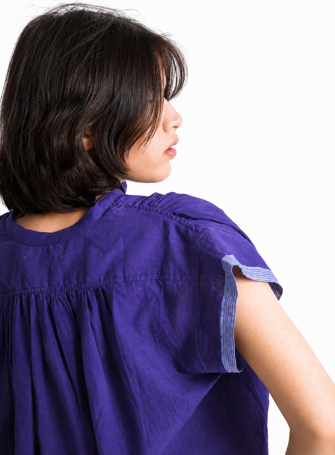 Mathilde Handwoven Cotton Blouse in Navy