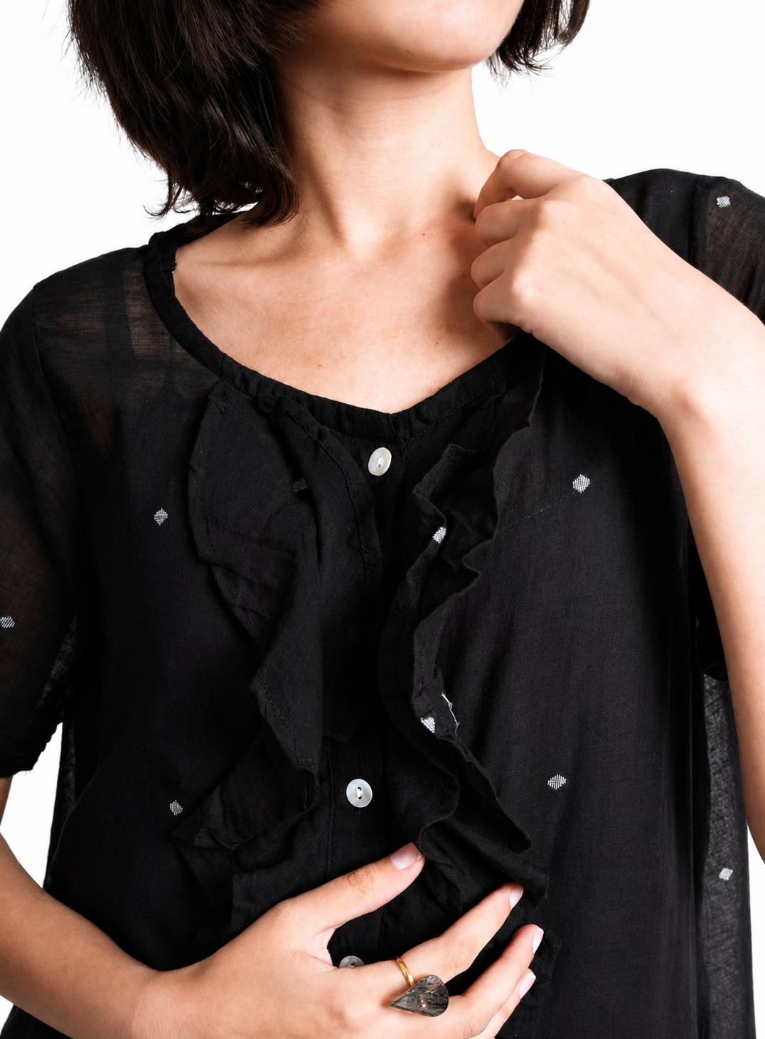 Artisav Misa Handwoven Jamdani Cotton Dress for Women Black Artisan Midi Dress