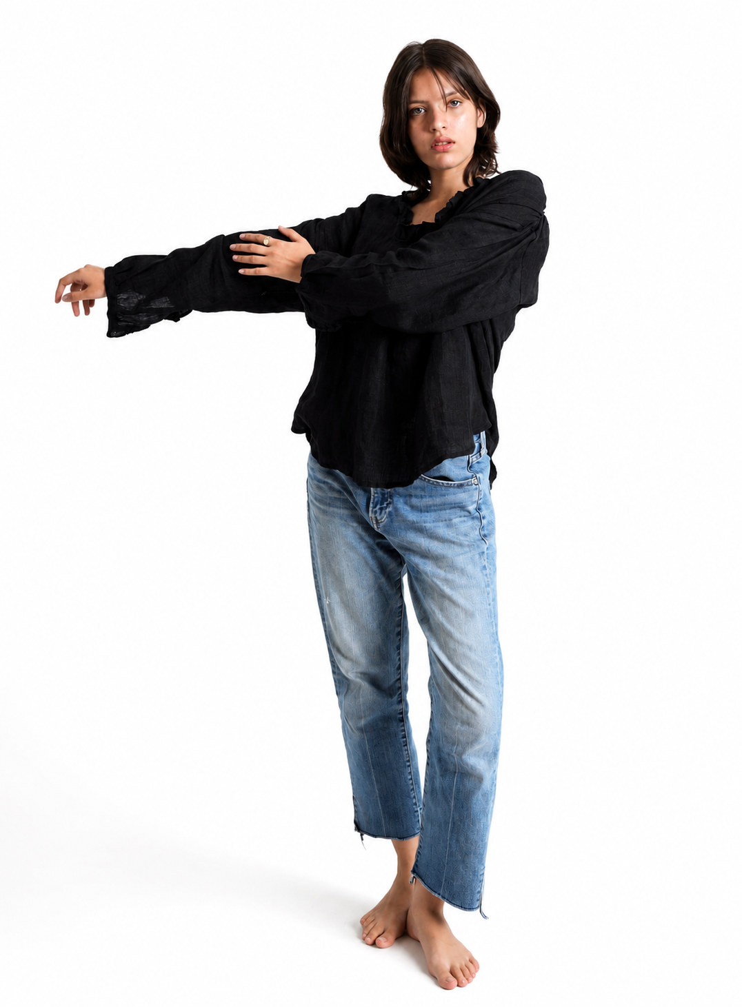 Artisav Rio Handwoven Linen Black Top for Girls