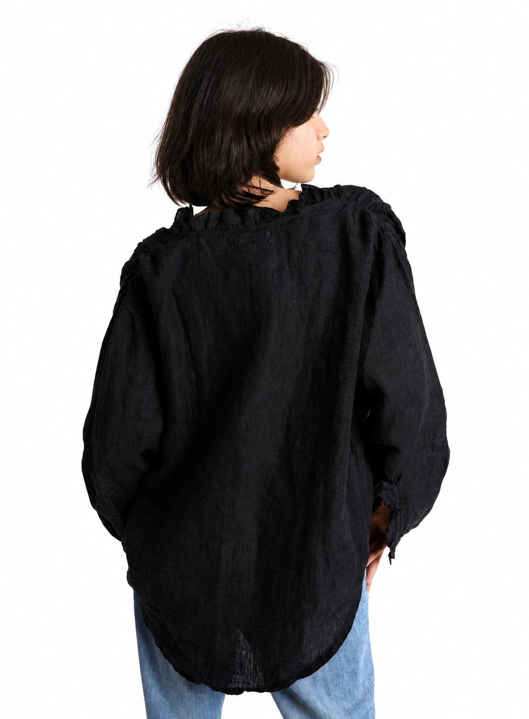 Artisav Rio Handwoven Linen Black Top for Girls