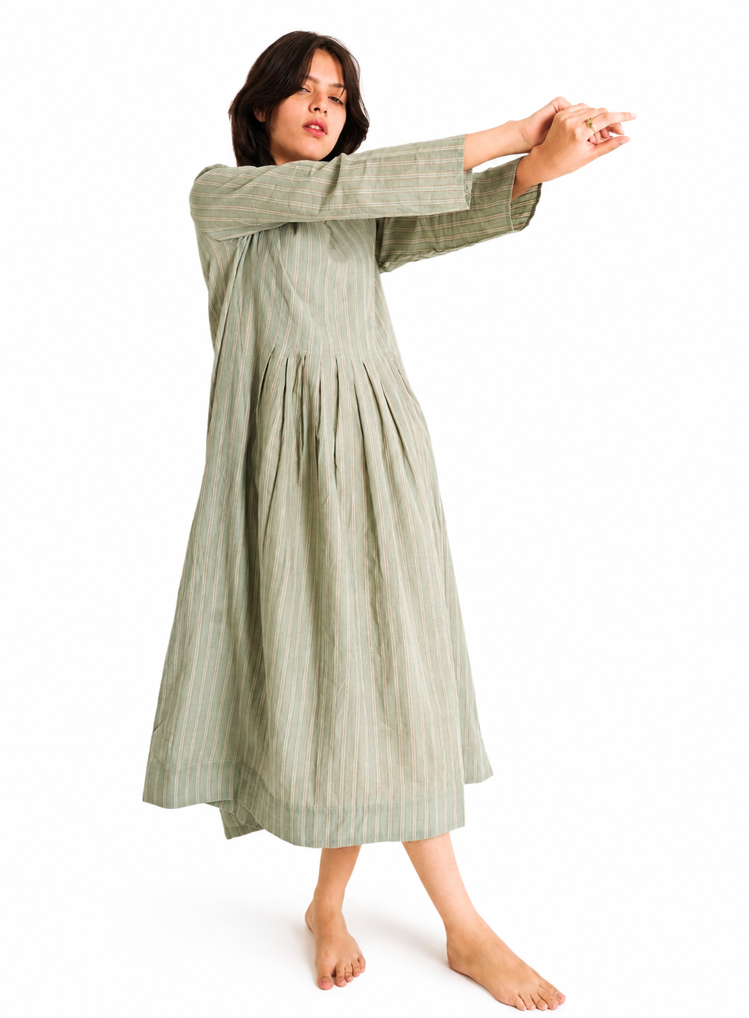 Artisav Dipa Handwoven Cotton Pleated Maxi Dress for Women