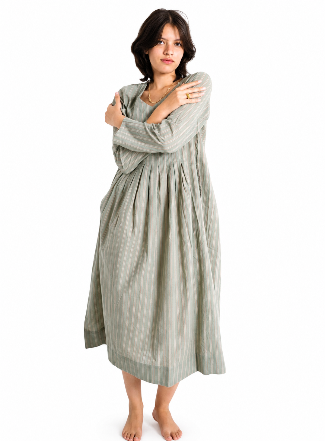 Artisav Dipa Handwoven Cotton Pleated Maxi Dress for Women