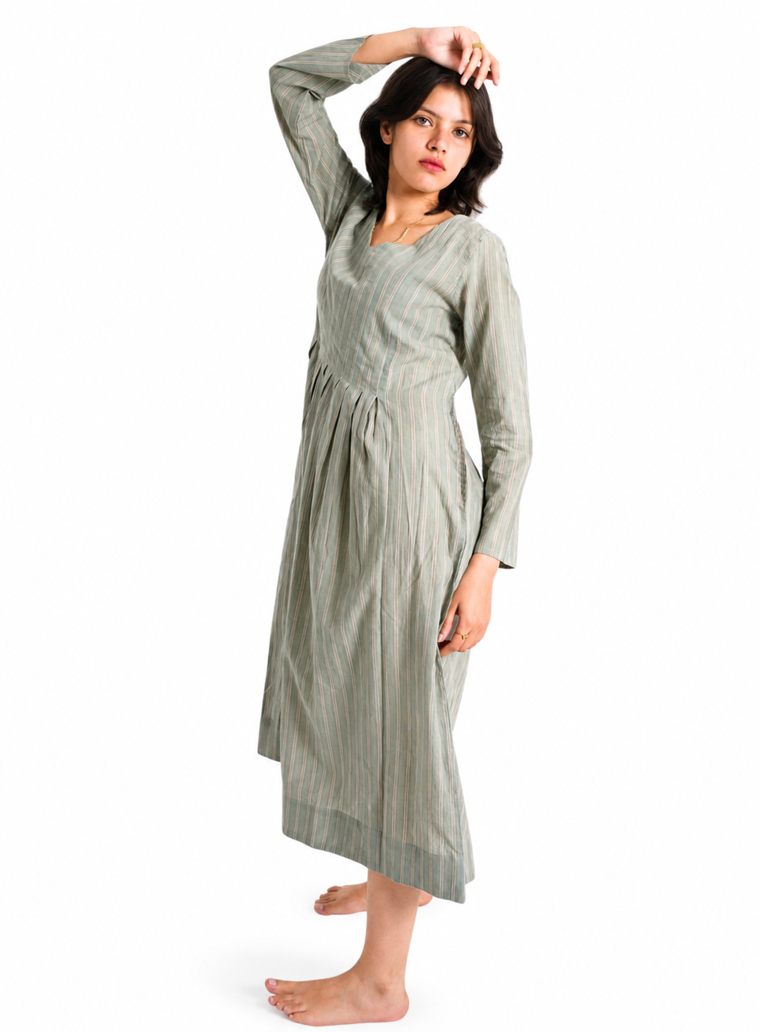 Artisav Dipa Handwoven Cotton Pleated Maxi Dress for Women