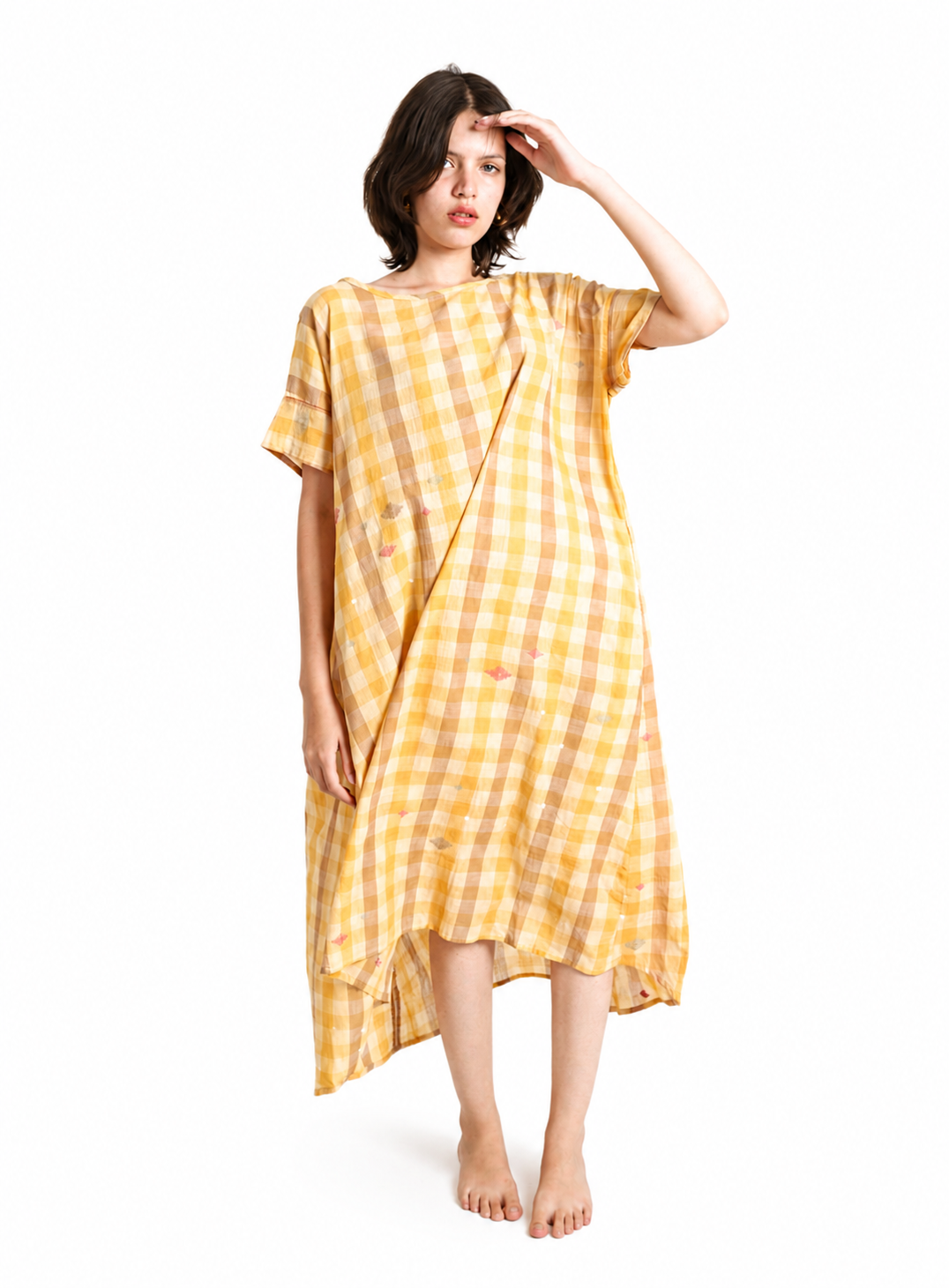 Arizona Dress Handwoven Cotton Jamdani Check Long Dress