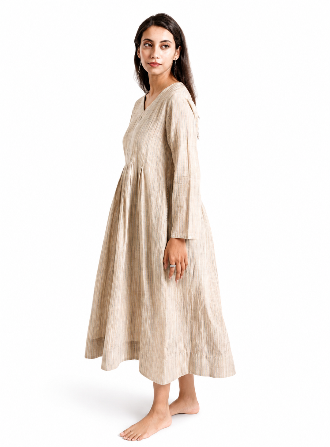 Artisav Handwoven Cotton Box Pleat Midi Dress for Women