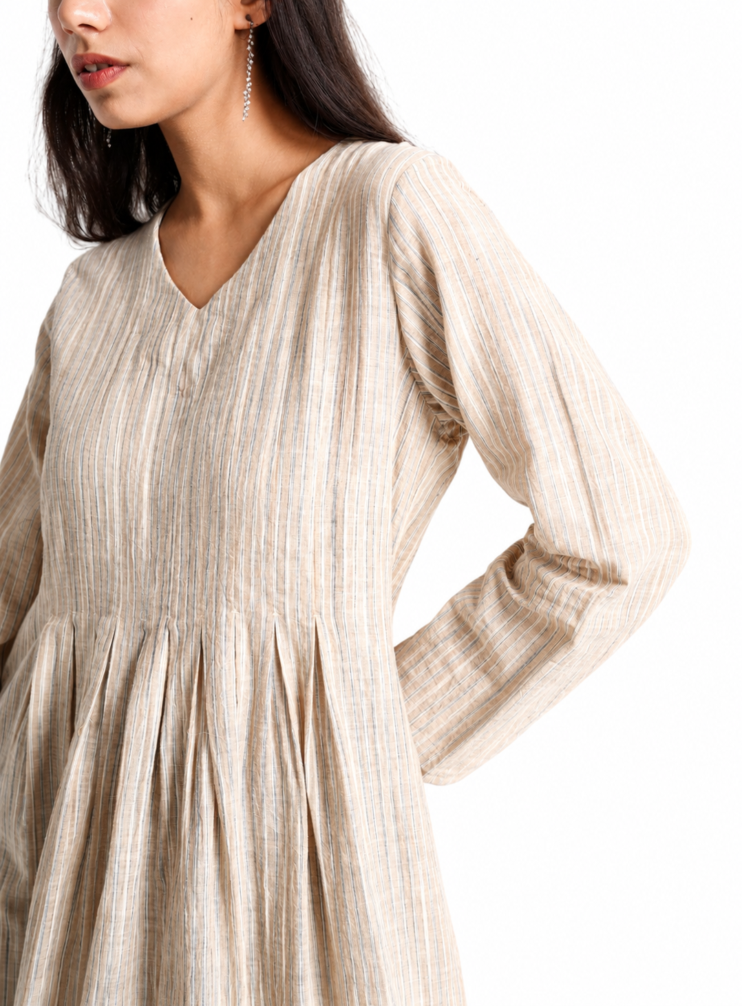 Artisav Handwoven Cotton Box Pleat Midi Dress for Women