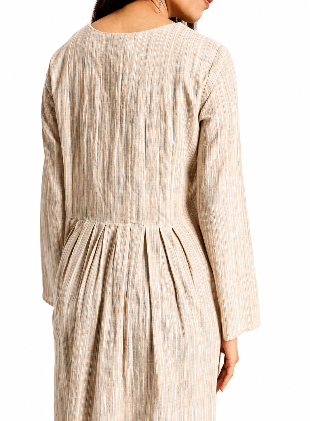 Artisav Handwoven Cotton Box Pleat Midi Dress for Women