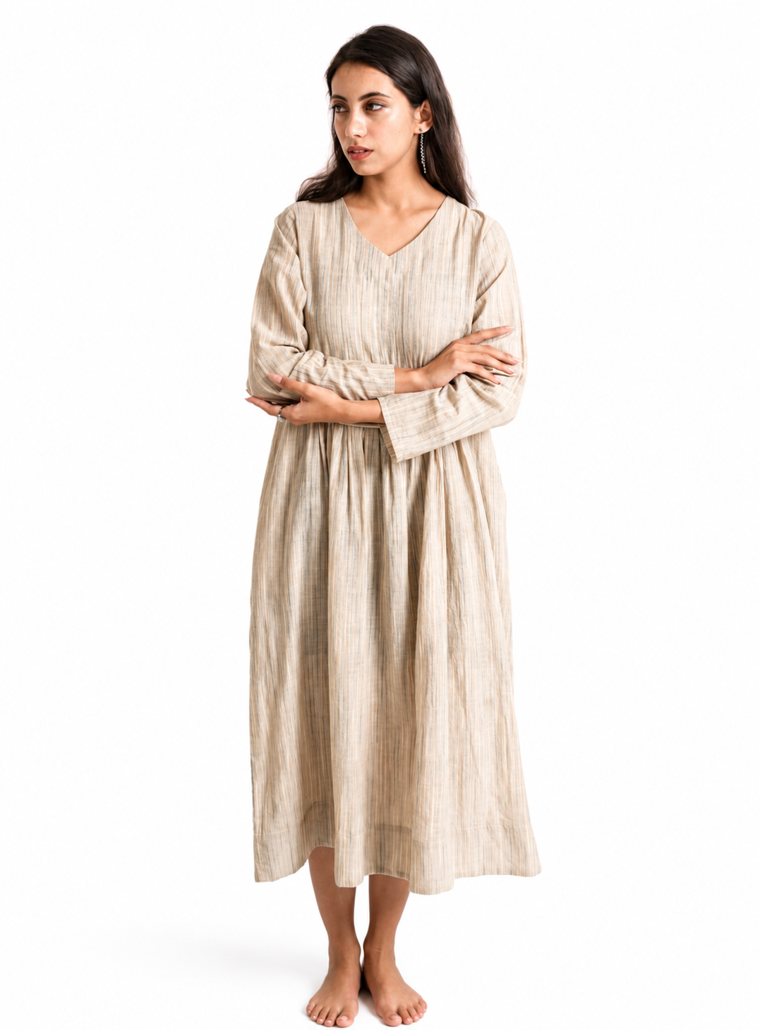 Artisav Handwoven Cotton Box Pleat Midi Dress for Women