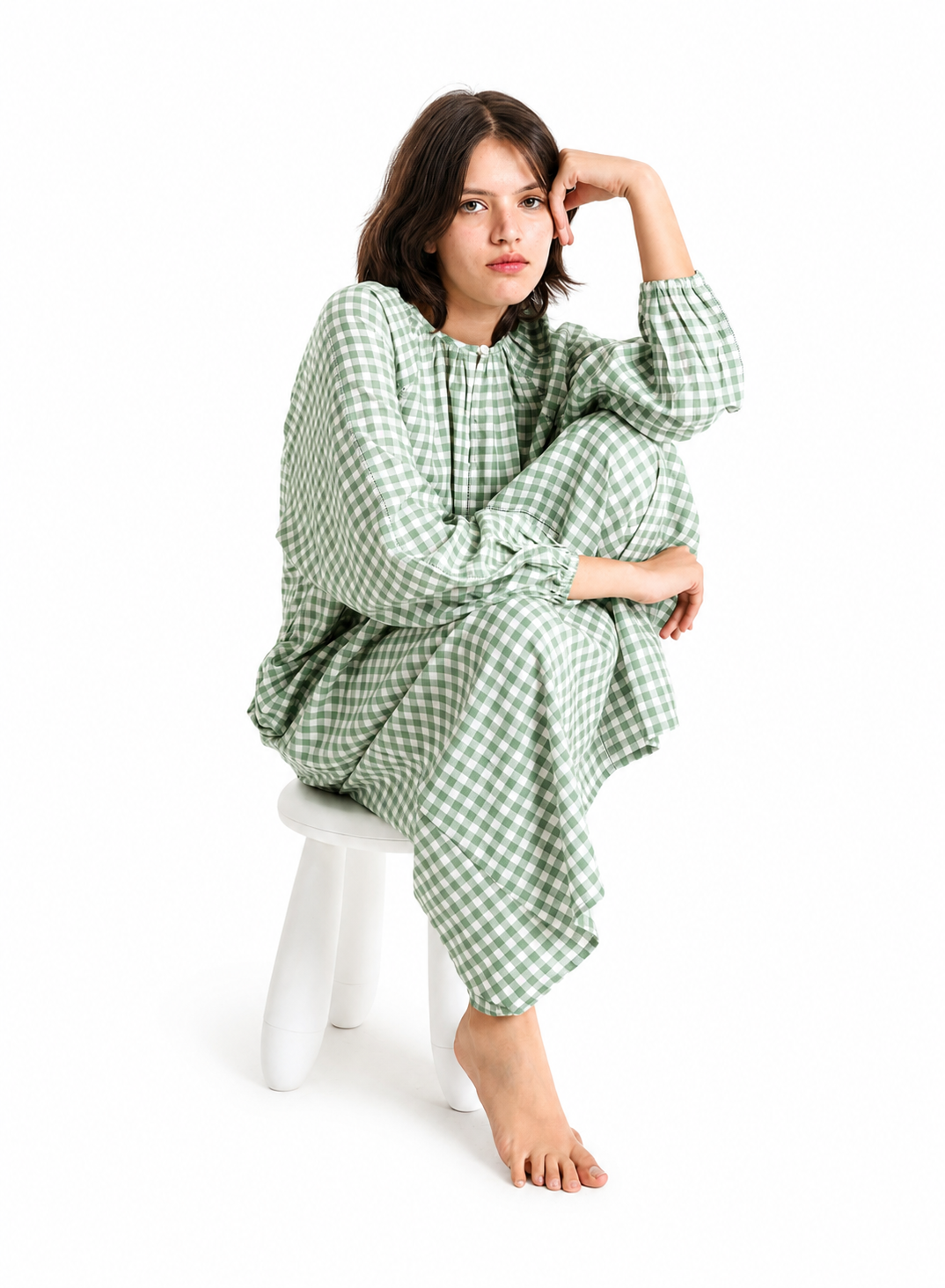 Artisav Handwoven Cotton Long Dress for Women Mint Green