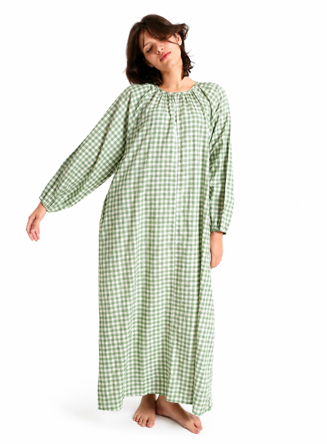 Artisav Handwoven Cotton Long Dress for Women Mint Green