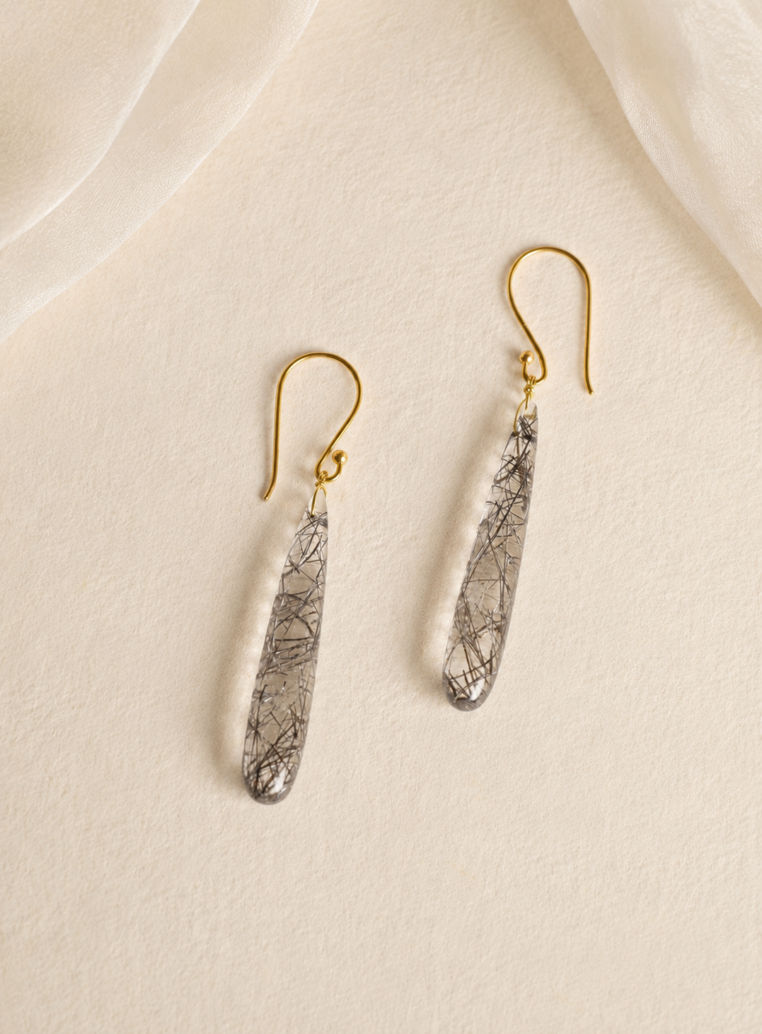 K18 Gold Black Rutile Quartz Drop Earrings