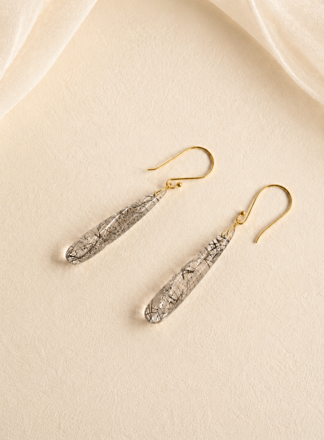 K18 Gold Black Rutile Quartz Drop Earrings