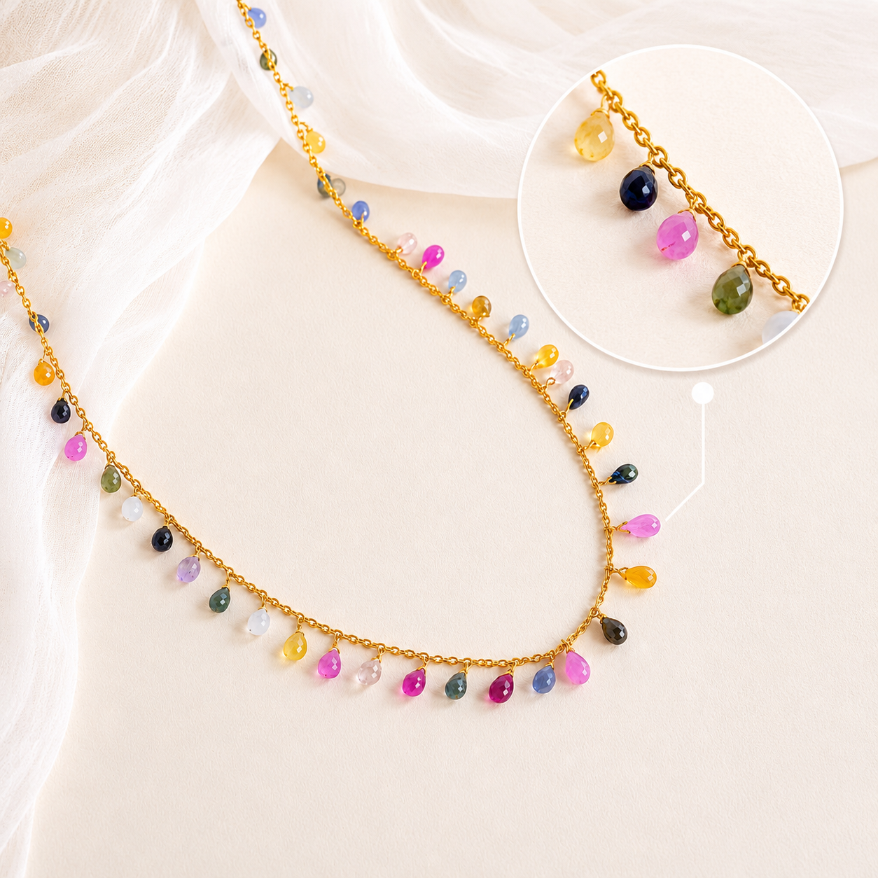 Artisav K18 Yellow Gold Multi Sapphire Necklace