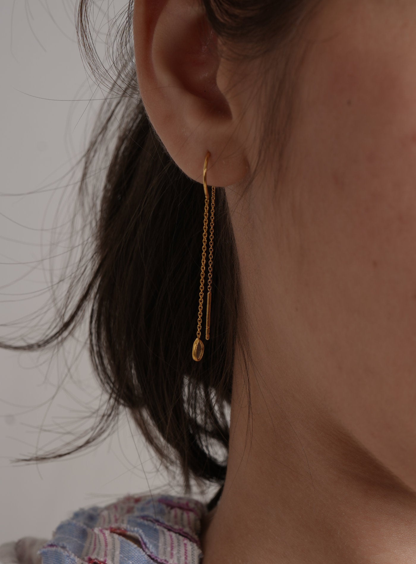 K18 Gold Sliced Diamond Threader Earrings