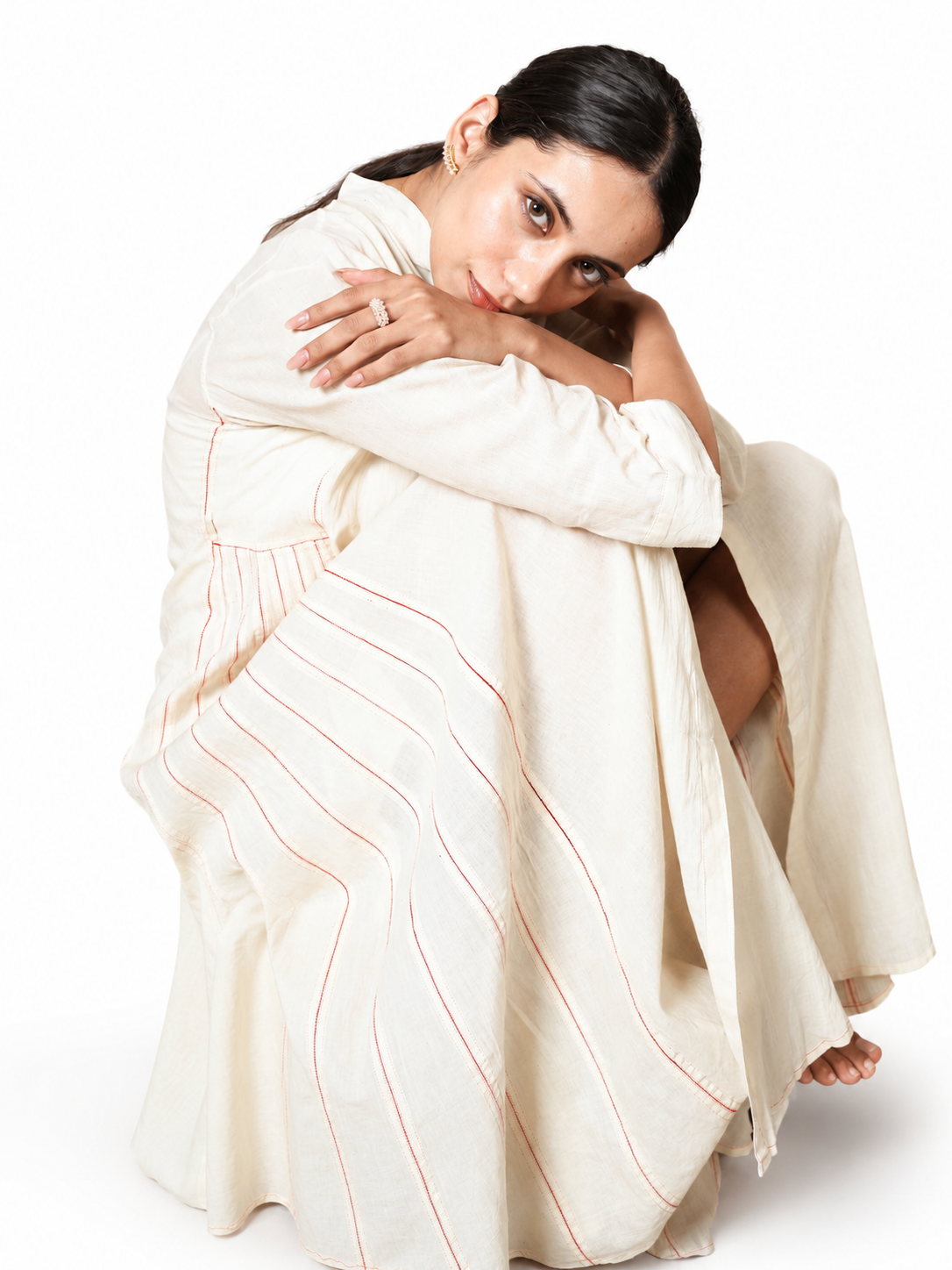 Handwoven Khadi Cotton Dress with Fagotting Stitch Detail