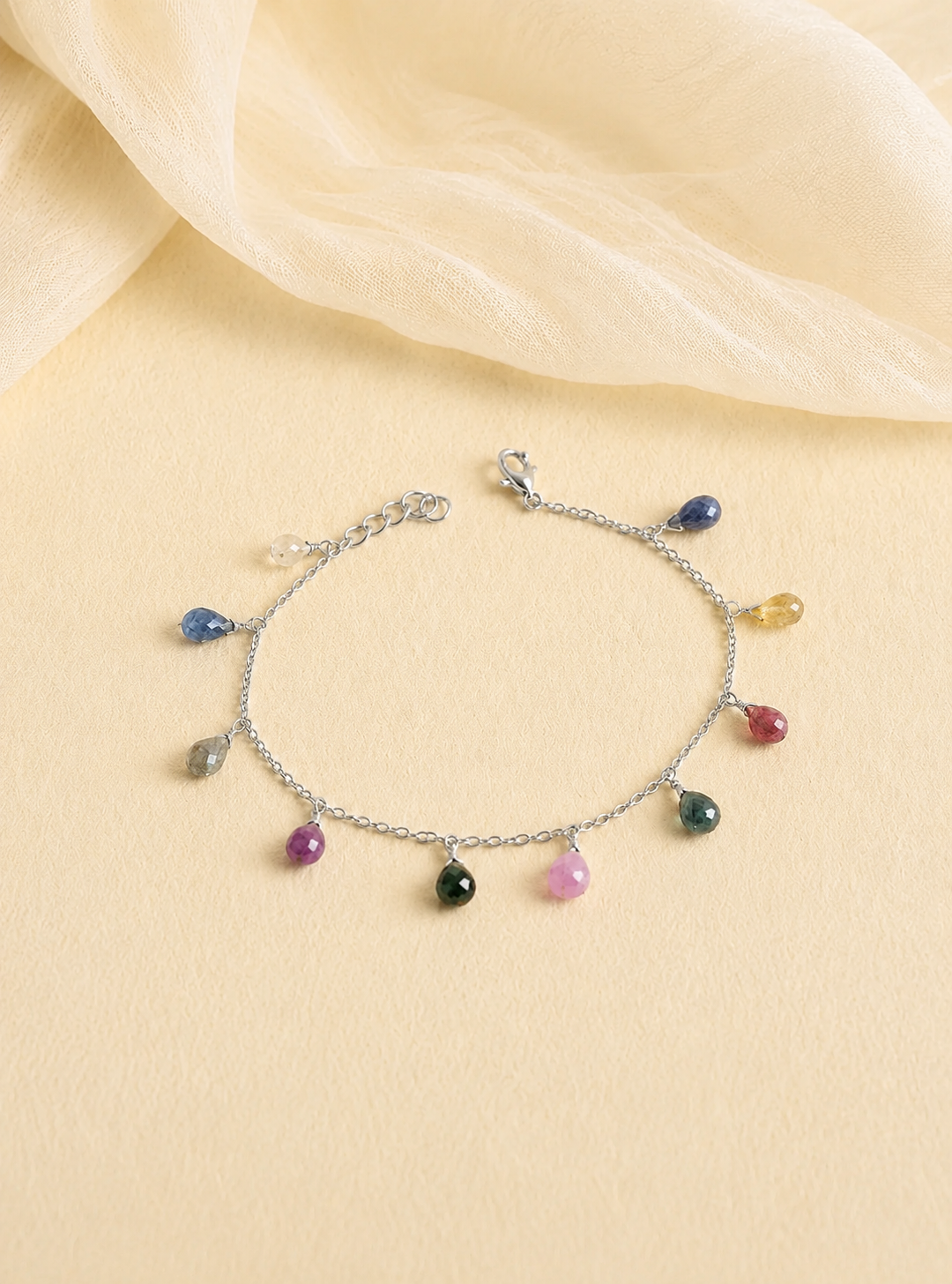 Multi Color Sapphire Chain Bracelet in Silver