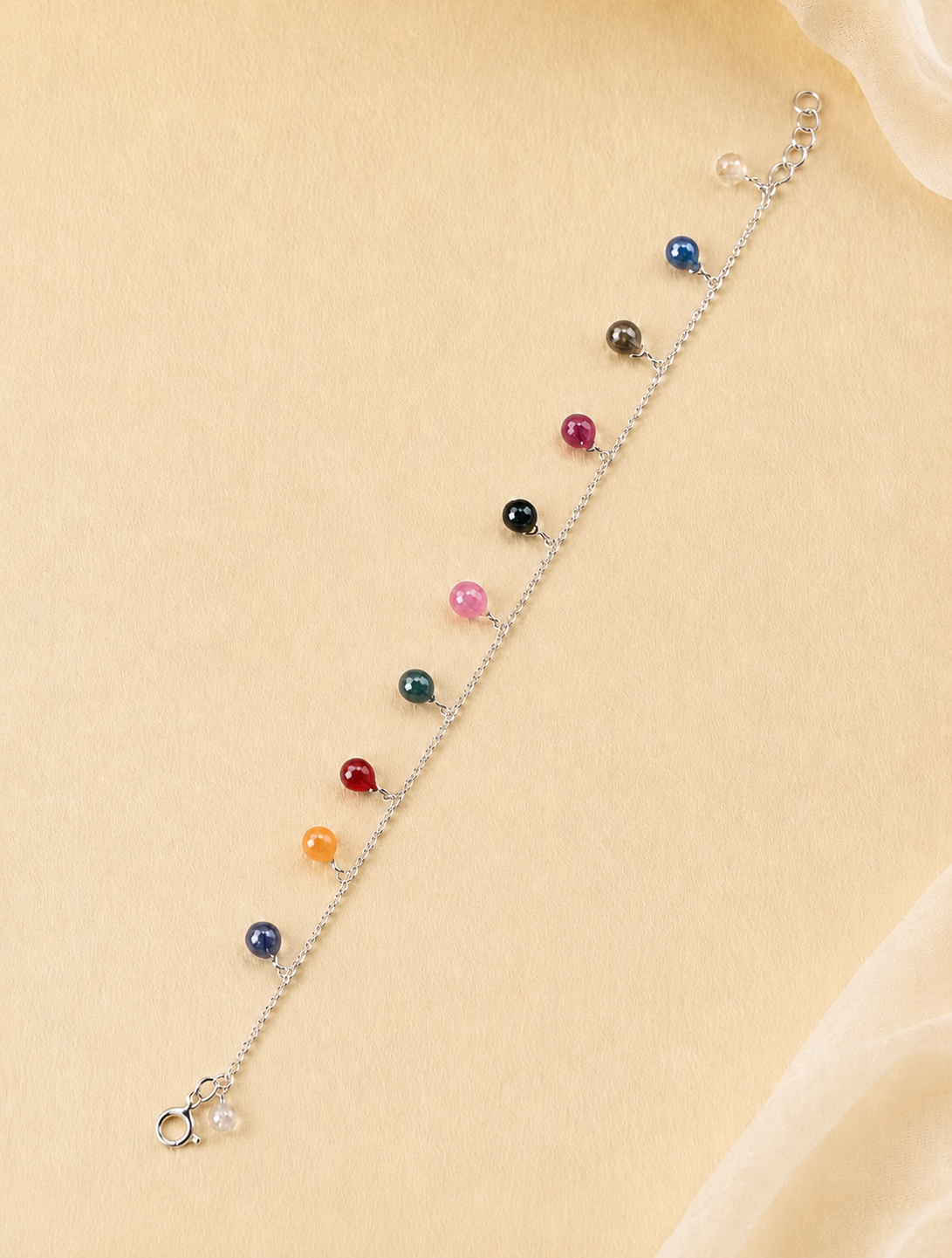 Multi Color Sapphire Chain Bracelet in Silver