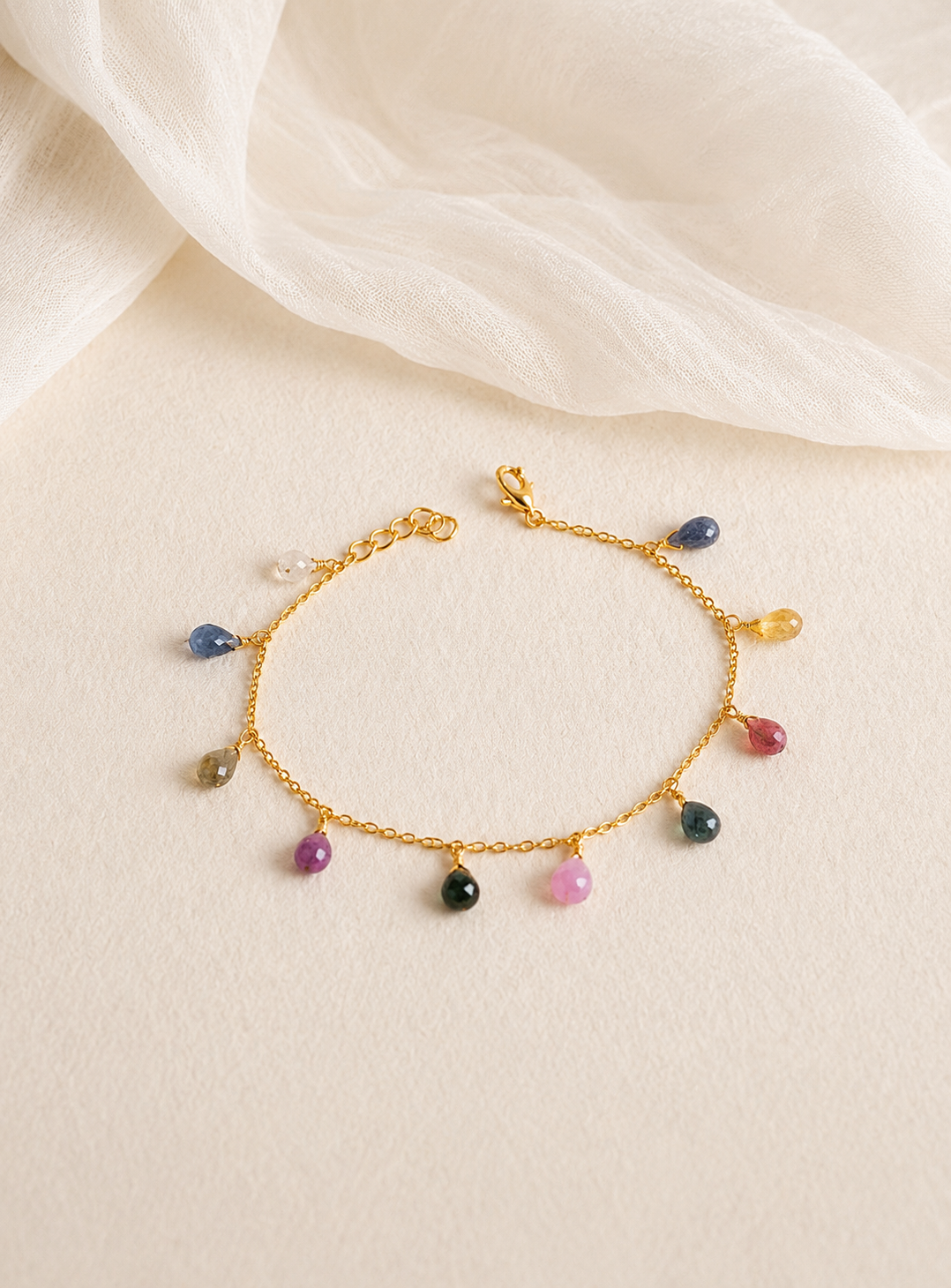 Multi Color Sapphire Chain Bracelet in Silver