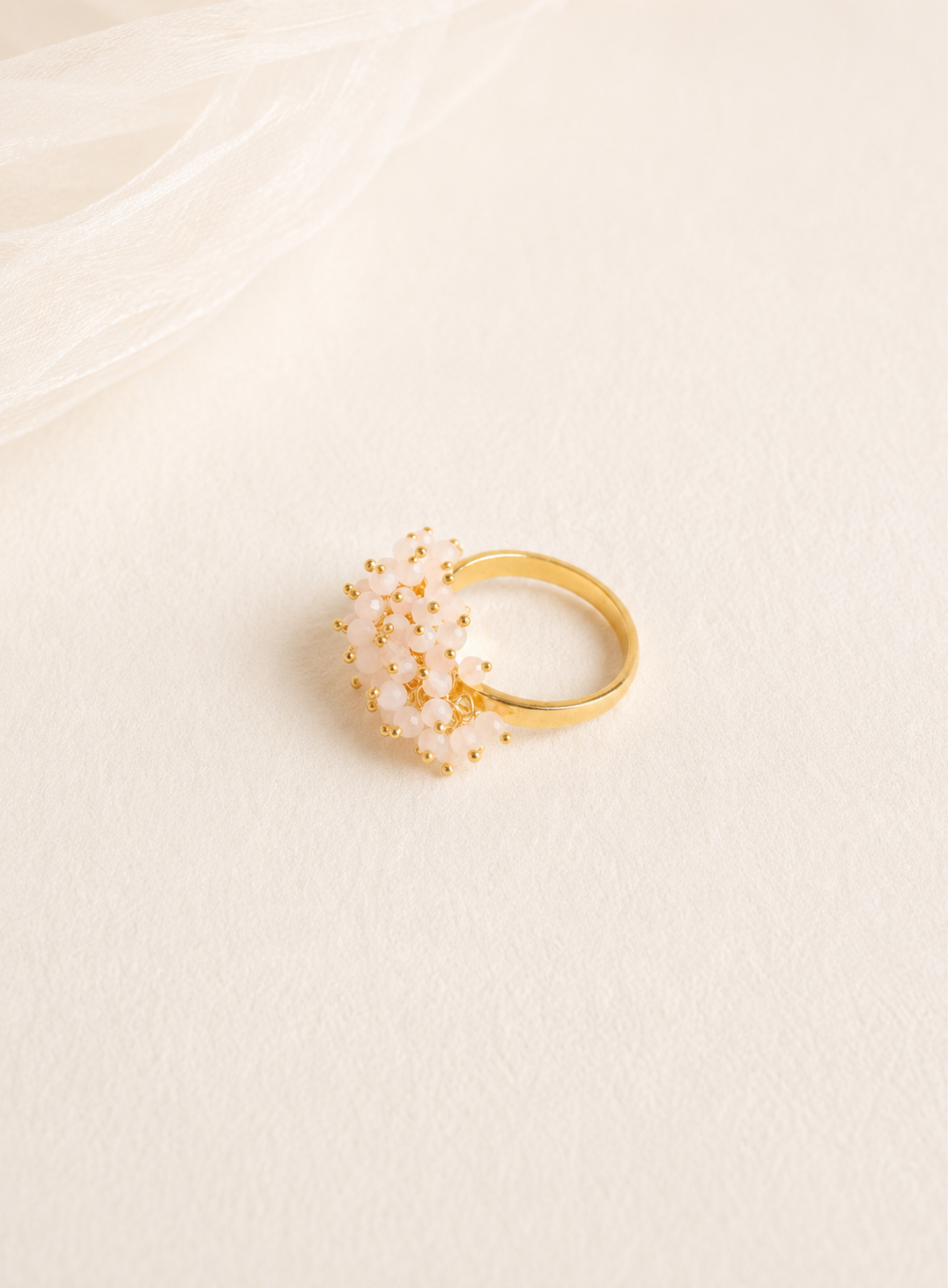Rose Quartz Cluster Ring in Silver 2 Micron Gold Plated Statement Ring