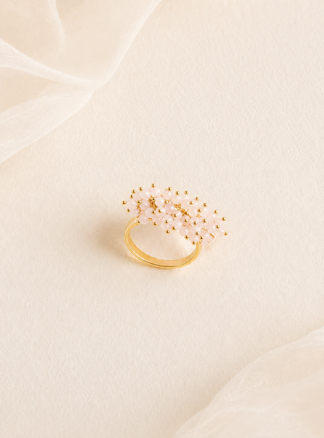 Rose Quartz Cluster Ring in Silver 2 Micron Gold Plated Statement Ring