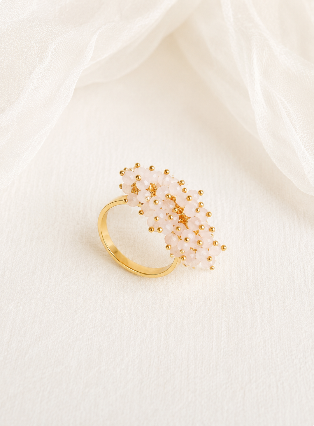 Rose Quartz Cluster Ring in Silver 2 Micron Gold Plated Statement Ring