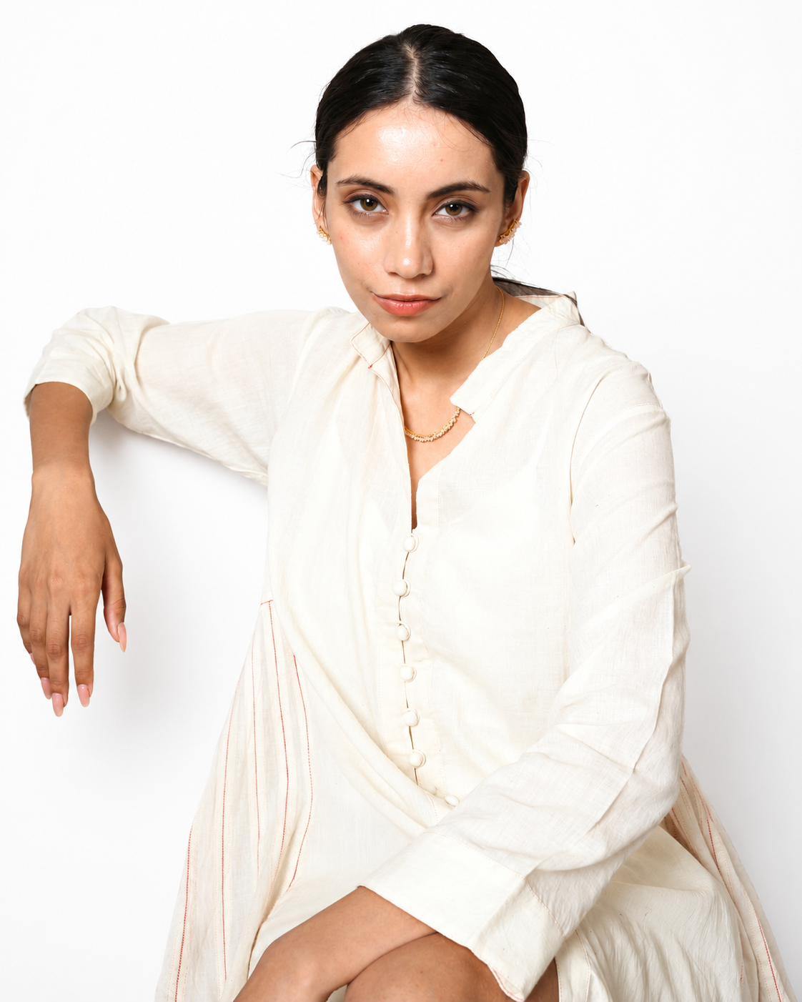 Handwoven Khadi Cotton Dress with Fagotting Stitch Detail