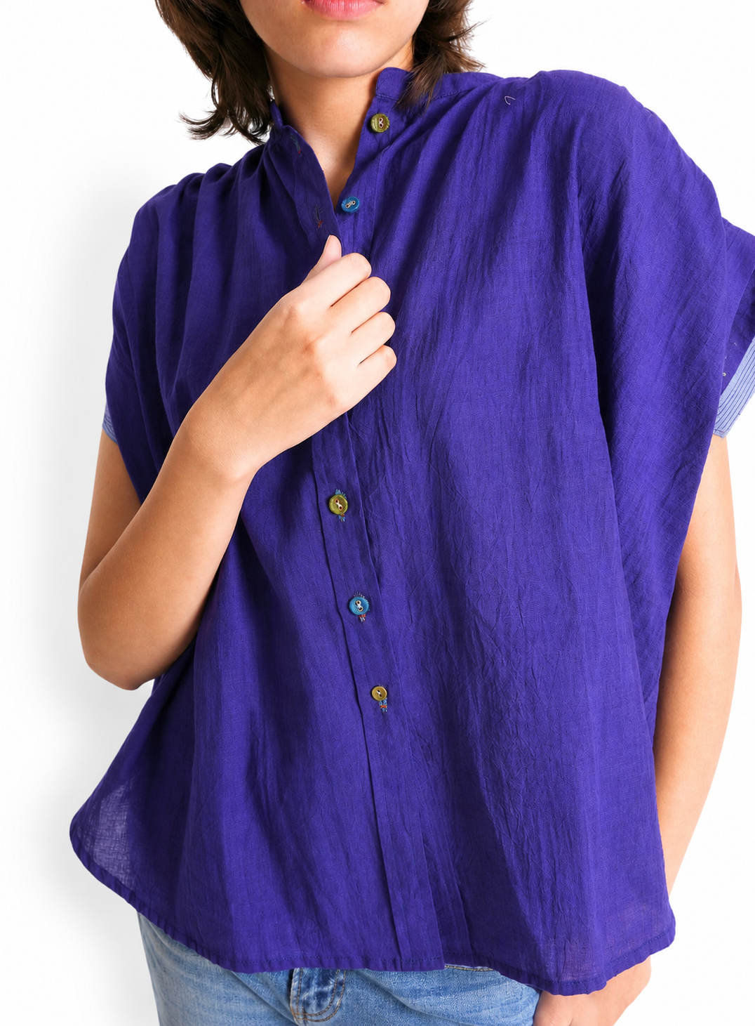 Mathilde Handwoven Cotton Blouse in Navy