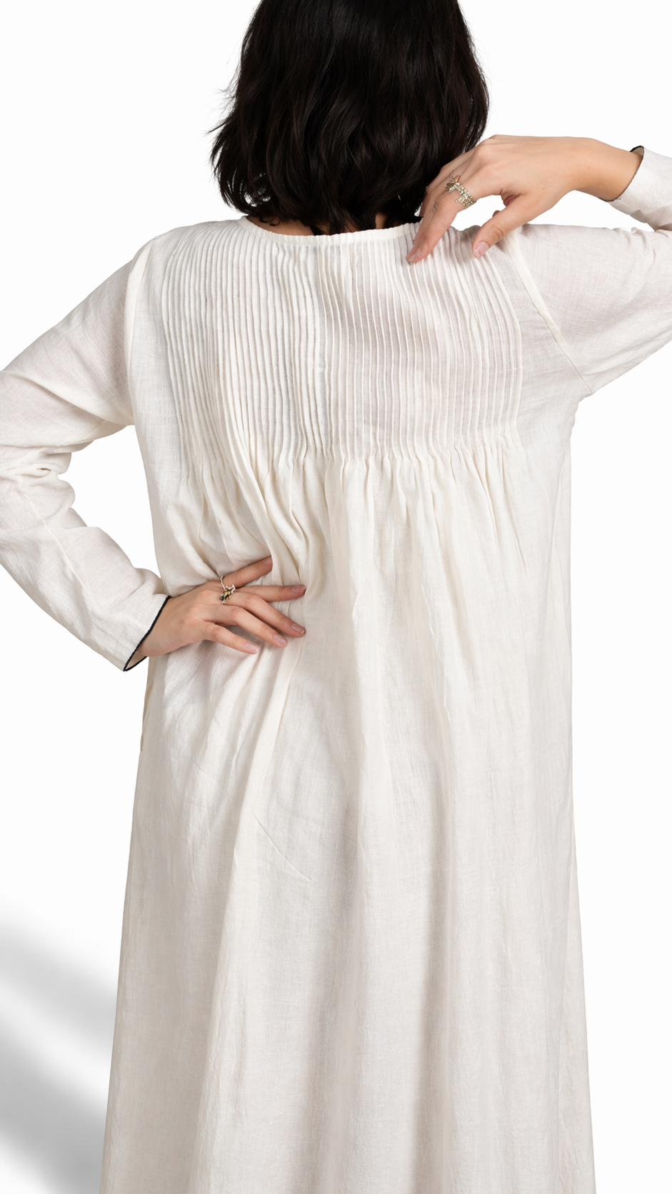Artisav Rupa Handwoven Linen Pintuck Maxi Dress for Women, 100% Linen Long Dress