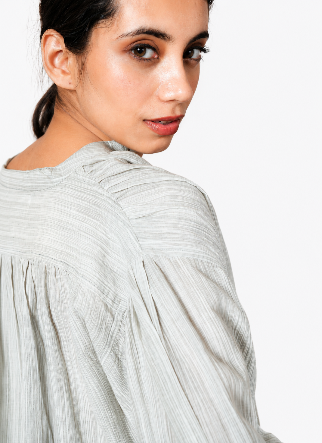 Ino Blouse in Grey Yarn Tie-Dye Handwoven Cotton