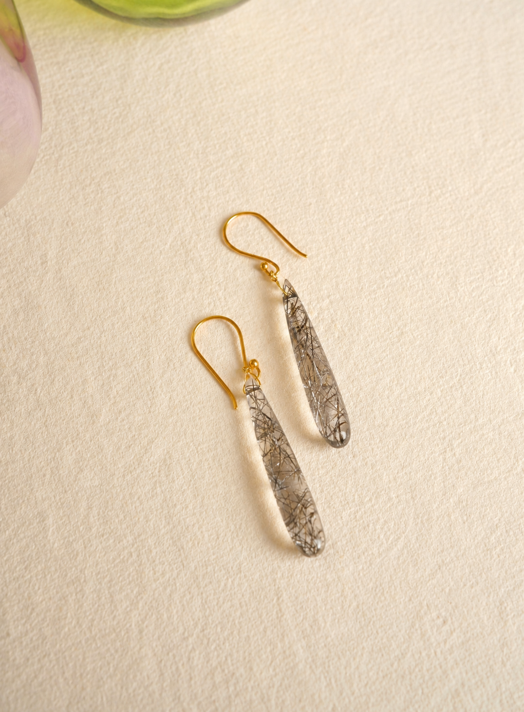 K18 Gold Black Rutile Quartz Drop Earrings