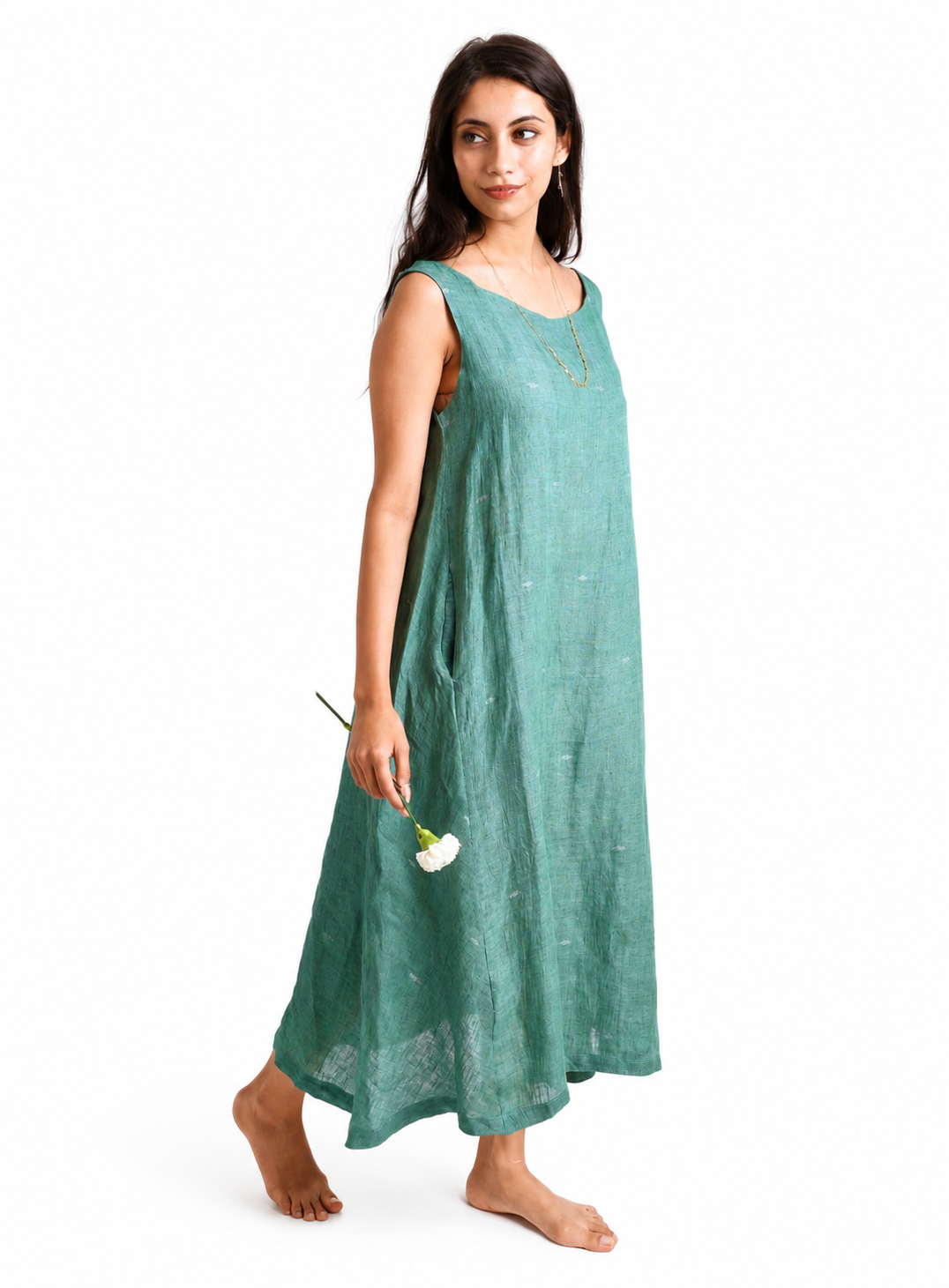 Artisav Chika Handwoven Linen Jamdani A-Line Midi Dress