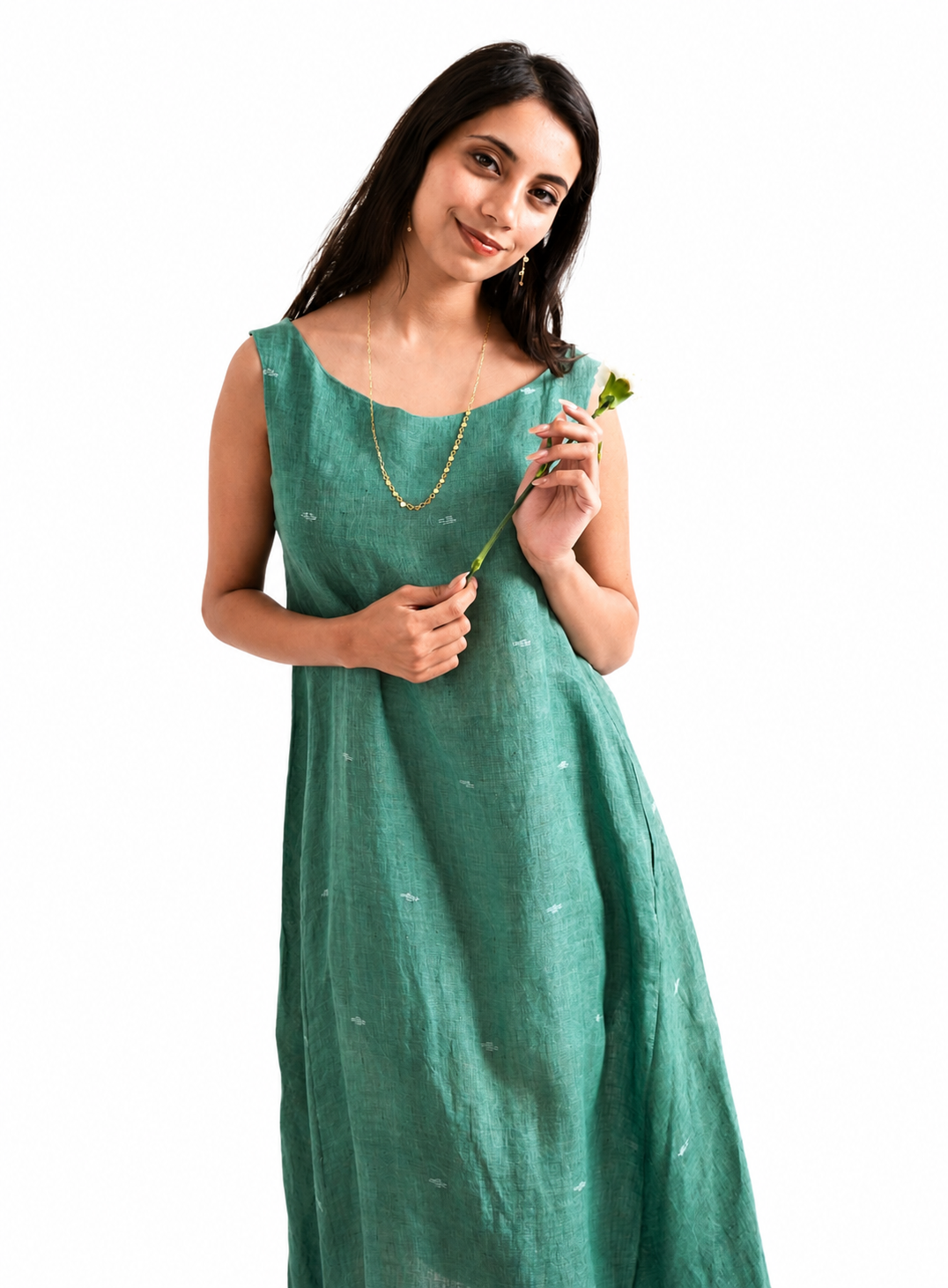 Artisav Chika Handwoven Linen Jamdani A-Line Midi Dress