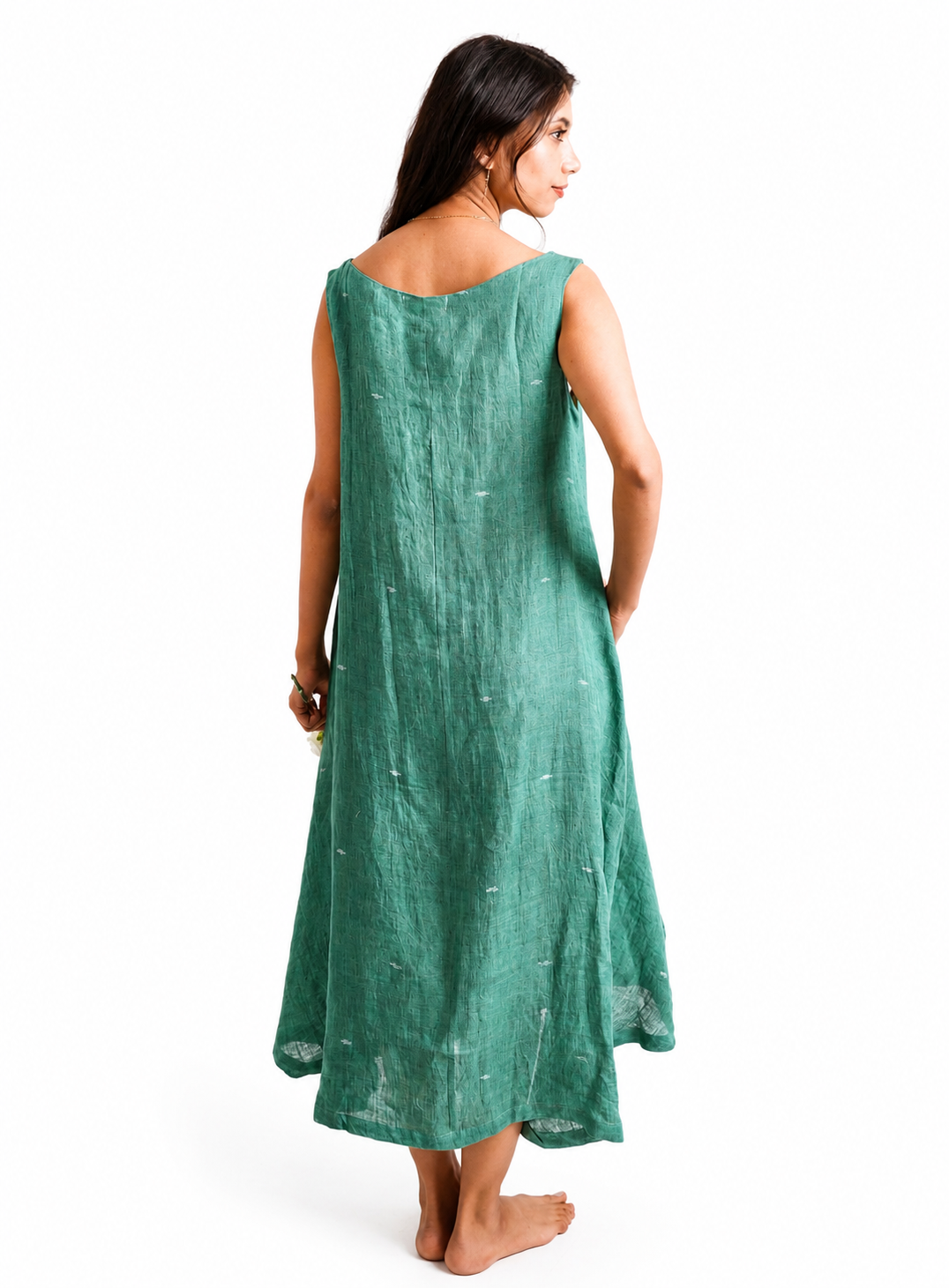 Artisav Chika Handwoven Linen Jamdani A-Line Midi Dress
