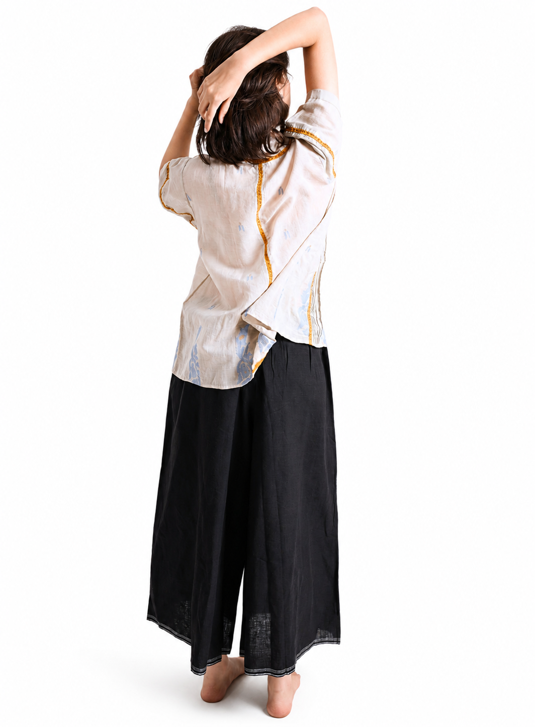 Artisav Kate Handwoven Jamdani Cotton Blouse for Women, Pintuck Ruffle Top